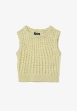 Kremfarvet strikket ærmeløs sweatervest med ribstruktur og rund halsudskæring, mærket med OVS brandlabel inde i kraven.