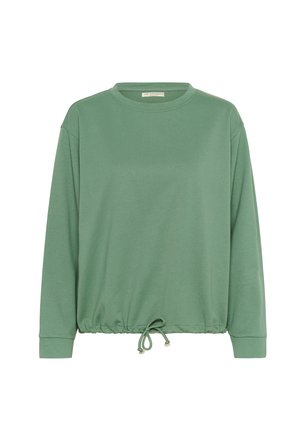 Grön långärmad sweatshirt i mjukt material, med rund halsringning, elastisk nederkant med dragband och avslappnad passform.