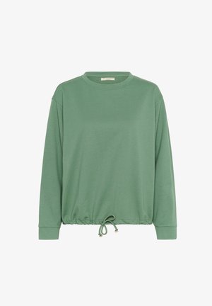 Groene sweatshirt met lange mouwen, gemaakt van zachte stof, met een ronde halslijn, elastische zoom met trekkoorden en een relaxte pasvorm.