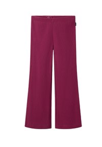 Bordeaux ribbade levebukser med elastisk talje og ingen synlig maskinvare. Blødt materiale med en struktureret finish overalt.