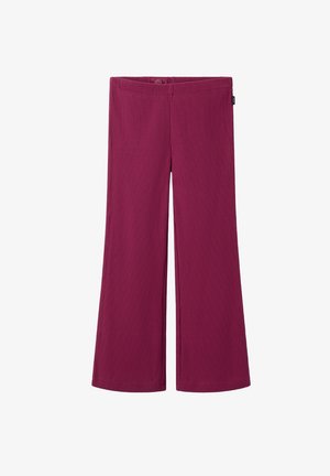Bordeaux ribbade levebukser med elastisk talje og ingen synlig maskinvare. Blødt materiale med en struktureret finish overalt.