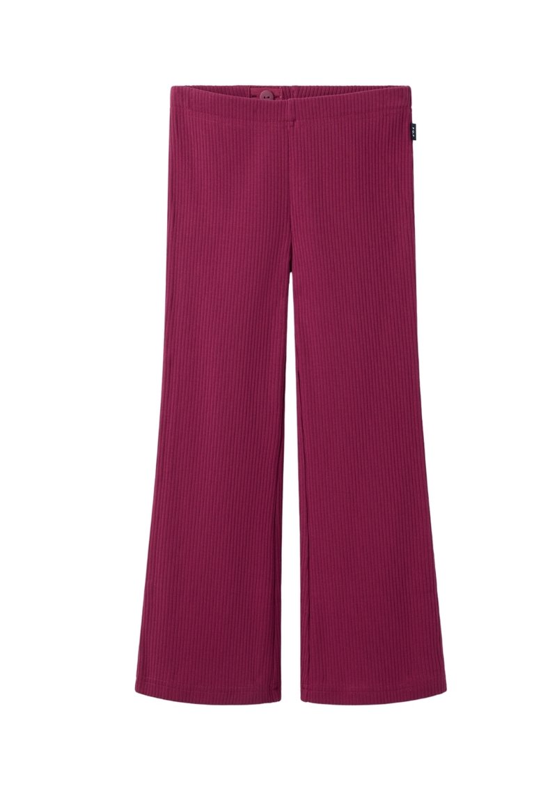 Bordeaux ribbade levebukser med elastisk talje og ingen synlig maskinvare. Blødt materiale med en struktureret finish overalt.