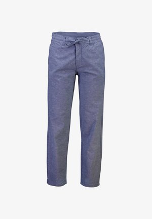 Lichtblauwe katoenmix broek met een verstelbare taille, relaxed fit, rechte pijpen en subtiele textuur. Geen zichtbare zakken of versieringen.