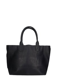 Sac cabas noir en cuir avec doubles poignées, forme rectangulaire, finition texturée et couture visible sur les attaches des poignées.