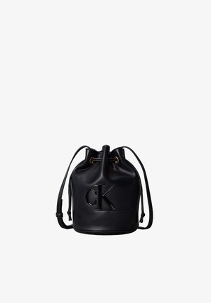 Calvin Klein, CALVIN KLEIN SMALL SIGNATURE MONOGRAM BUCKET BAG - Cross body bag - black