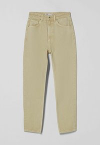 Ljust beige högmidjade jeans med rak ben, tillverkade av denim. Har framfickor, dragkedja och kontrasterande sömmar.