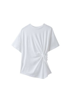 Stradivarius, SHORT SLEEVE KNOT-DETAIL T-SHIRT - Tričko s potlačou - white
