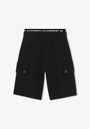 Pantaloncini cargo neri in misto cotone, dotati di due tasche laterali con bottoni automatici e vita elastica con dettaglio logo.