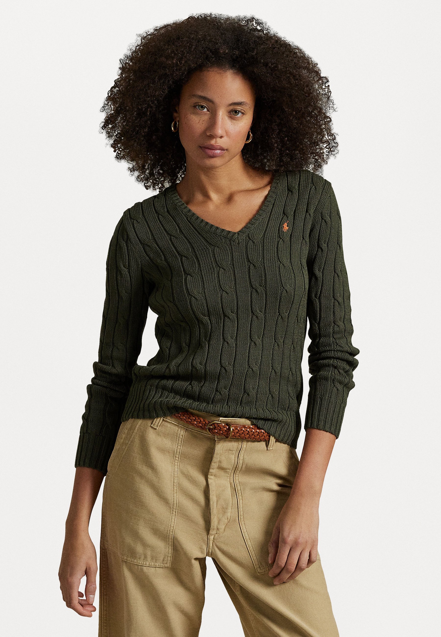Polo Ralph Lauren CABLE KNIT COTTON V NECK SWEATER - Jumper 