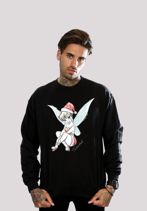 Sorte sweatshirt med et grafisk motiv af Tinkerbell iført en rød julesok. Har lange ærmer, rund halsudskæring og en blød tekstur.
