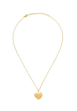 Collier délicat en chaîne d'or avec un petit pendentif lisse en forme de cœur et une fermeture à mousqueton ajustable.