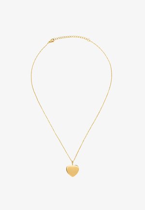 Collana delicata in oro con un piccolo pendente a forma di cuore liscio e una chiusura regolabile a moschettone.