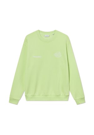 Svijetlozeleni dukserica izrađena od mekanog pamuka. Ima okrugli izrez, dugačke rukave i mali bijeli logo otisnut sprijeda.