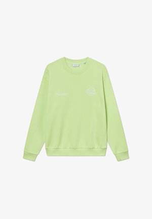 Svetlo zelena majica s kapuco iz mehkega bombaža. Ima krožni izrez, dolge rokave in majhen logotip natisnjen v beli barvi spredaj.