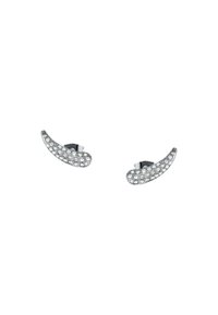 Orecchini in argento con un design curvo, adornati con pietre di rhinestone trasparenti per un effetto scintillante. Adatti per diverse occasioni.