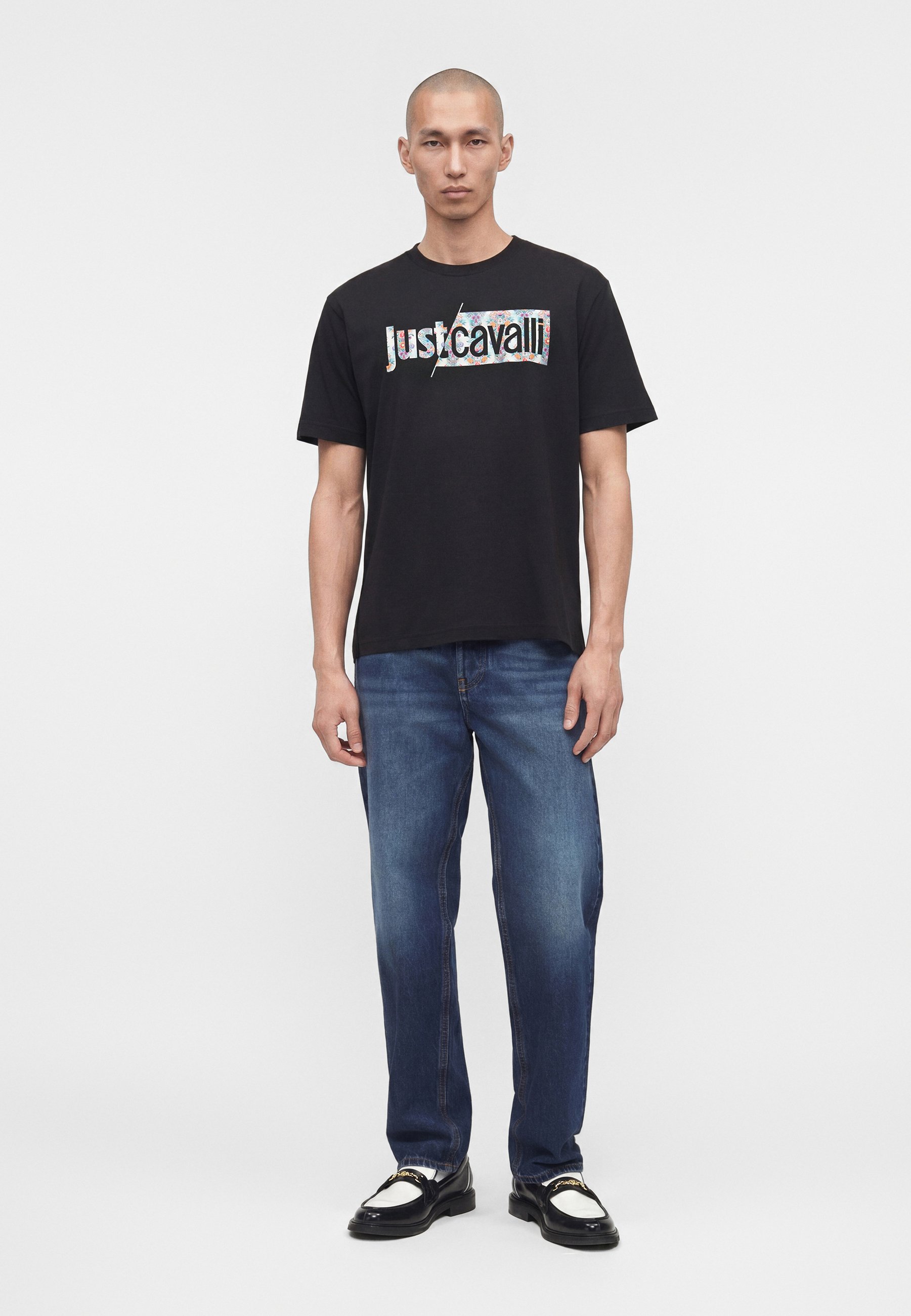 Just Cavalli LOGO SLASH TROPICAL - T-shirt estampada - black/preto