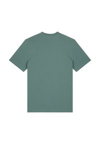 Korte mouwen t-shirt in gedempt groen, gemaakt van zacht materiaal, met een klassieke ronde hals en een eenvoudig, onopgesmukt ontwerp.