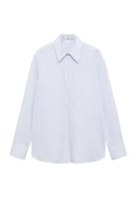 Light blue striped button-up shirt with long sleeves, a pointed collar, and a relaxed fit. Made from a smooth, breathable fabric.