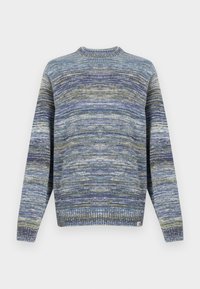 Gebreide trui in blauw- en groentinten. Ronde halslijn, geribbelde manchetten en zoom. Gestructureerd patroon met verschillende tinten en een logolabel aan de zoom.