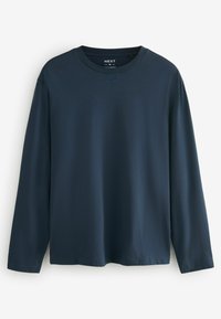 Marineblauw lange mouwen t-shirt van zachte stof. Heeft een ronde halslijn, een comfortabele pasvorm en minimale stikdetails.