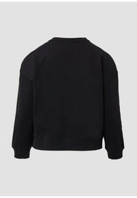 Schwarzer Sweatshirt mit langen Ärmeln von hinten gezeigt, mit Rundhalsausschnitt und elastischen Bündchen sowie Saum.