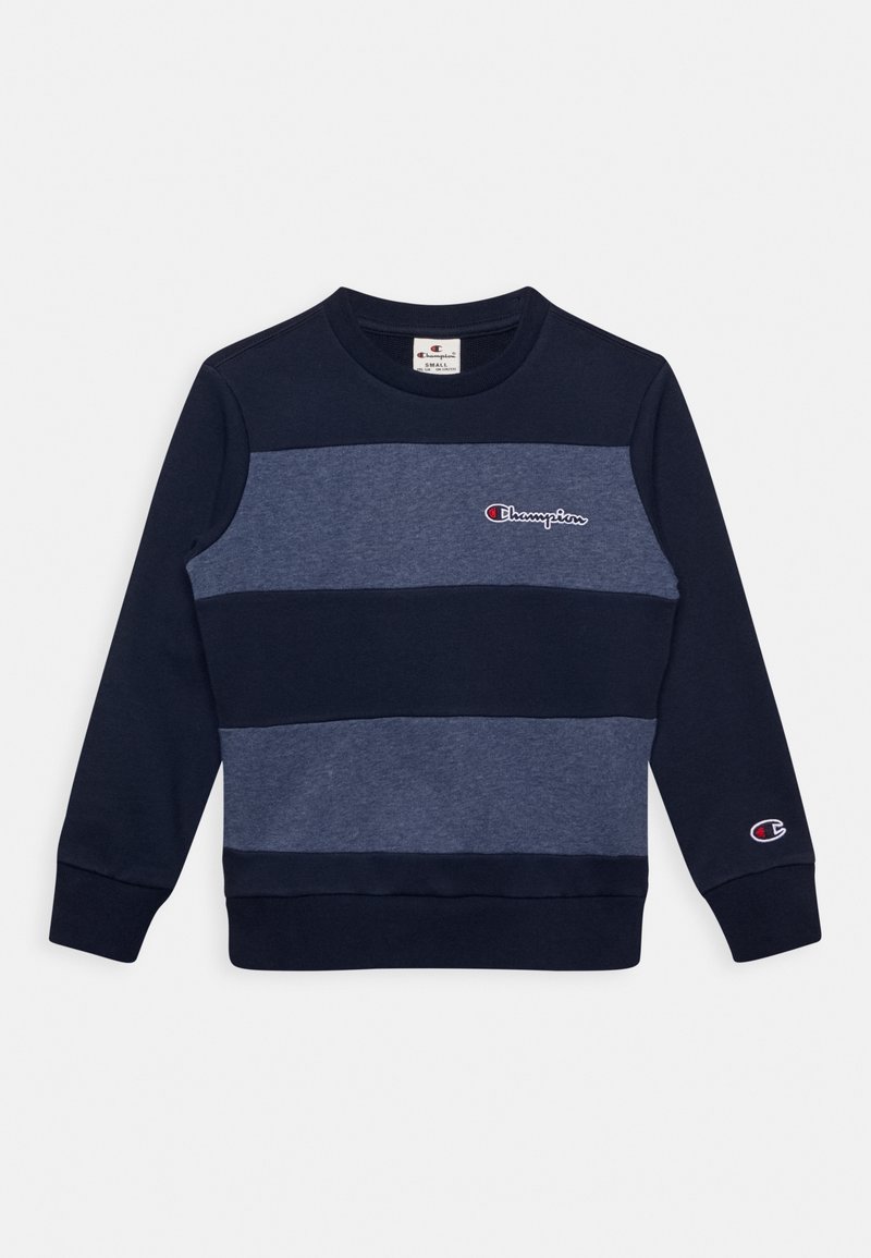 Sweat-shirt à rayures bleu marine et gris foncé, en coton, avec poignets et ourlet côtelés, doté d'un petit logo brodé sur la poitrine.