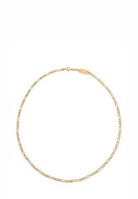 Gold chain necklace featuring an alternating link design and a secure clasp. Smooth texture with a polished finish, suitable for layering.