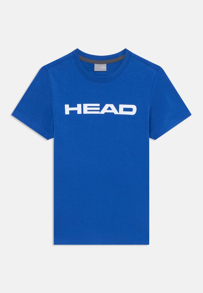 Modrá krátkolemá bavlněná tričko s bílým logem "HEAD" přes hrudník. Jednoduchý design s kulatým výstřihem a hladkou texturou.
