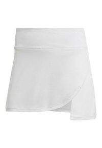 Skort atlético blanco con una tela texturizada, cinturilla plana y un diseño envolvente. Presenta un acabado suave y detalles de costura sutiles.