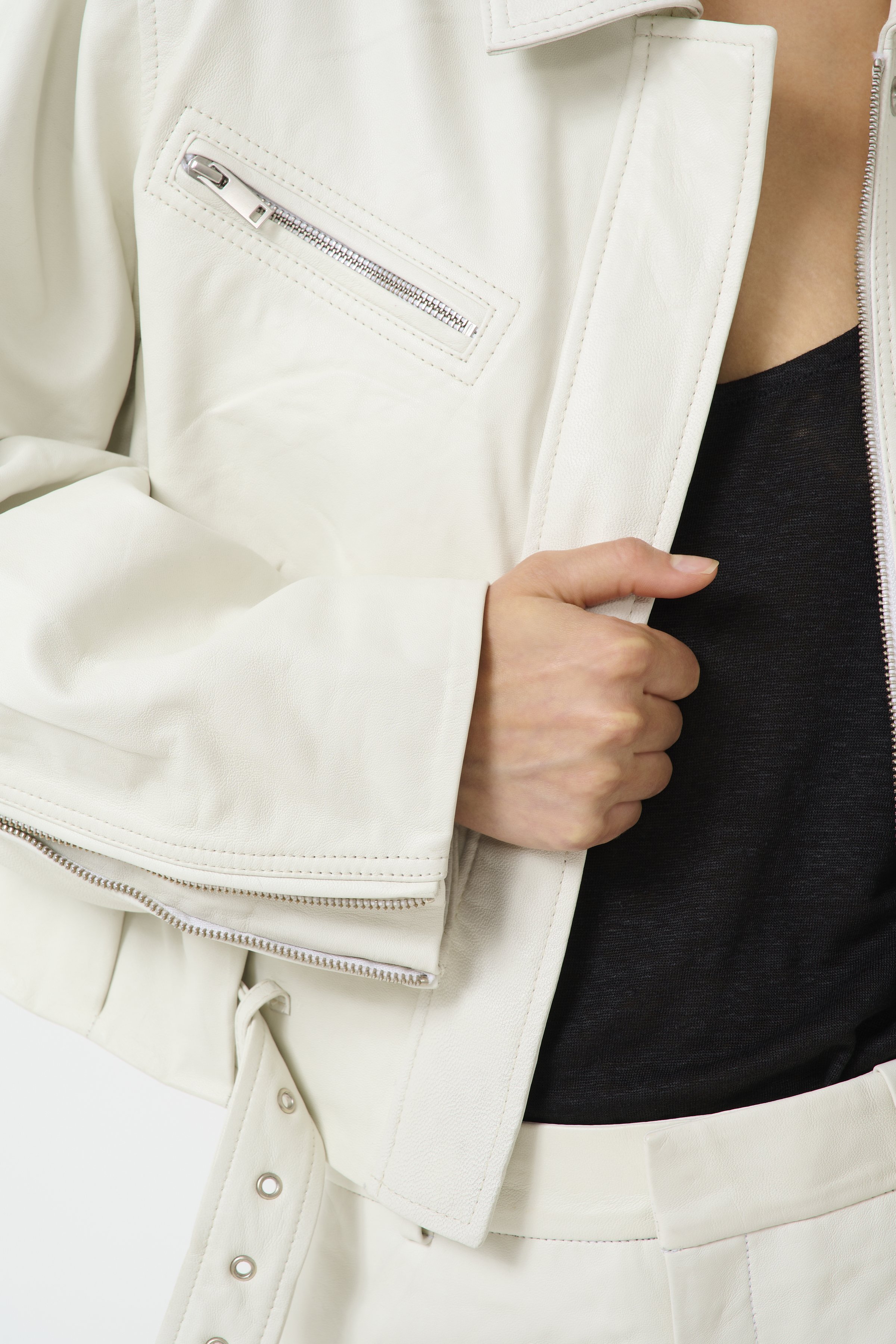 Gestuz KATRI JACKET - Leather jacket - white - Zalando