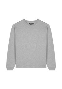 Felpa grigia con scollo rotondo e maniche lunghe. Realizzata in un tessuto morbido e dalla superficie liscia. Presenta polsini e bordo a costine.