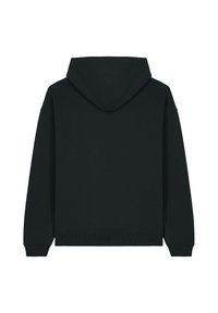 Felpa nera con tasca a marsupio e polsini a coste, dotata di cappuccio foderato e vestibilità comoda e rilassata.