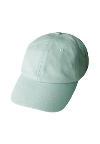 Gorra de béisbol verde menta clara hecha de tejido texturizado, con un visera curvada y ojales para ventilación en la corona.