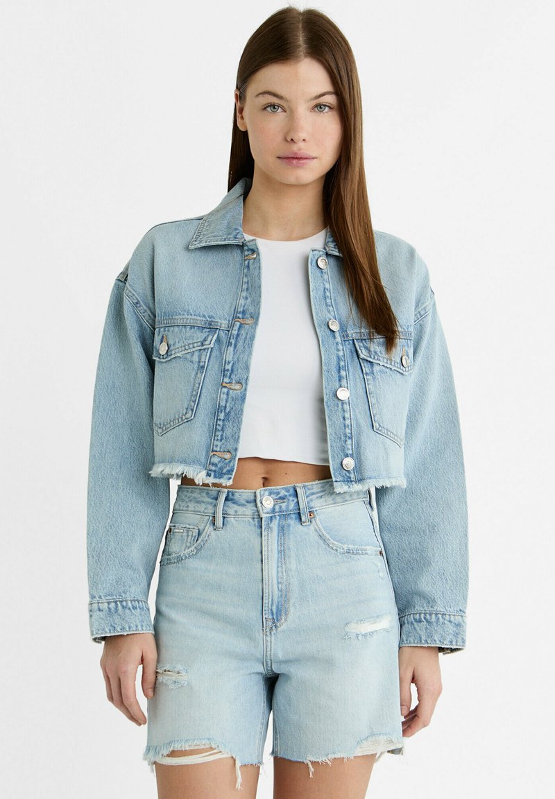 Stradivarius CROPPED Veste en jean light blue/bleu clair ZALANDO.FR