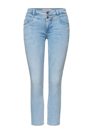 Lyseblå slim-fit jeans med dobbelt knap- og lynlås, forlommer og syninger som detaljer.