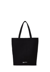Black rectangular tote bag with two handles and small white "KARL LAGERFELD JEANS" logo near the bottom center.