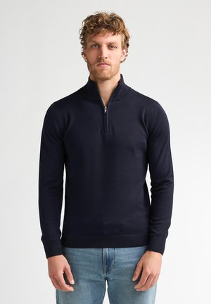Petrol Industries, FINE-KNIT HALF-ZIP SWEATER WHEEL - Trui - navy blue