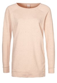 Světlounce růžová mikina s dlouhými rukávy, výstřihem do véčka a tečkovanou texturou. Má žebrované manžety a lem pro pohodlný, volný střih.