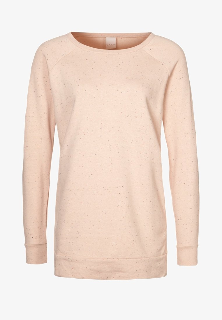 Světlounce růžová mikina s dlouhými rukávy, výstřihem do véčka a tečkovanou texturou. Má žebrované manžety a lem pro pohodlný, volný střih.