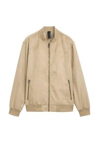 Beez bomber-jakk koos sujuva tekstuuriga, lukuga ees, küljetaskud ja soonikkoes varrukad ning äär. Kerge, juhuslik disain.