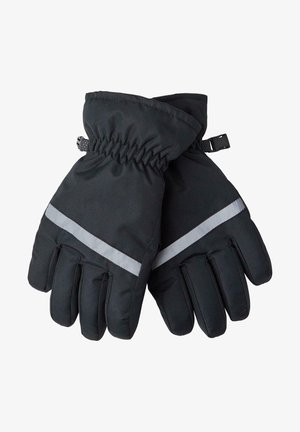 Černé izolační rukavice s měkkou texturou, elastickým zápěstím a šedým reflexním páskem přes klouby pro lepší viditelnost.