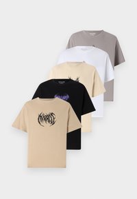 JJWOLFIE 5 PACK - T-shirt con stampa - moonbeam/black/grey/trenchcoat/white