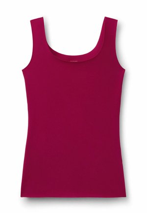 Ärmelloses magentafarbenes Tanktop mit breiten Schulterträgern und rundem Ausschnitt, auf weißem Hintergrund dargestellt.