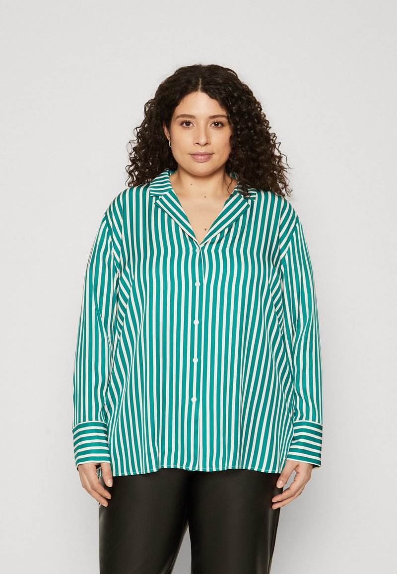 Tommy Hilfiger Curve - FLUID STRIPED SHIRT - Blúzka so zapínaním na gombíky - bold/olympic green, Zväčšiť