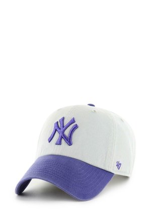 Light gray cap with a purple visor, featuring a raised purple "NY" logo on the front and a smaller "47" in purple on the side.