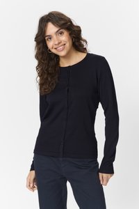 Námořnický dlouhý svetr s kulatým výstřihem, se zapínáním na knoflíky a jemnou ribbovanou texturou. Měkká tkanina a přiléhavý design.