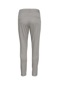 Harmaat, istutetut housut, joissa on sileä rakenne, kaksi takataskua ja vyötärönauhalla varustettu vyötärö. Suunniteltu räätälöityyn ulkonäköön, sopii erilaisiin tilanteisiin.