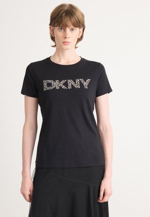 LOGO CREW NECK TEE - T-Shirt print - black/champagne