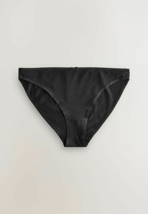 Chiloți negri din bumbac cu o textură fină, având un detaliu delicat din dantelă și o mică fundiță în centrul frontal.