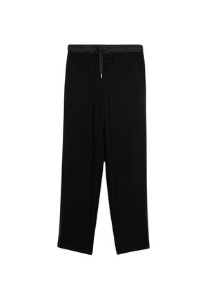 Zwarte lichtebroek met een elastische tailleband, trekkoord en twee zijzakken; losvallend met een recht model.